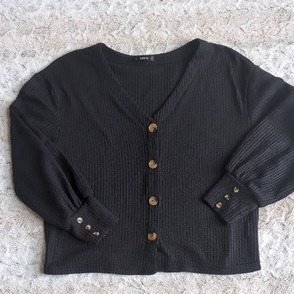 Shein Waffle Knit Cardigan Shirt Top